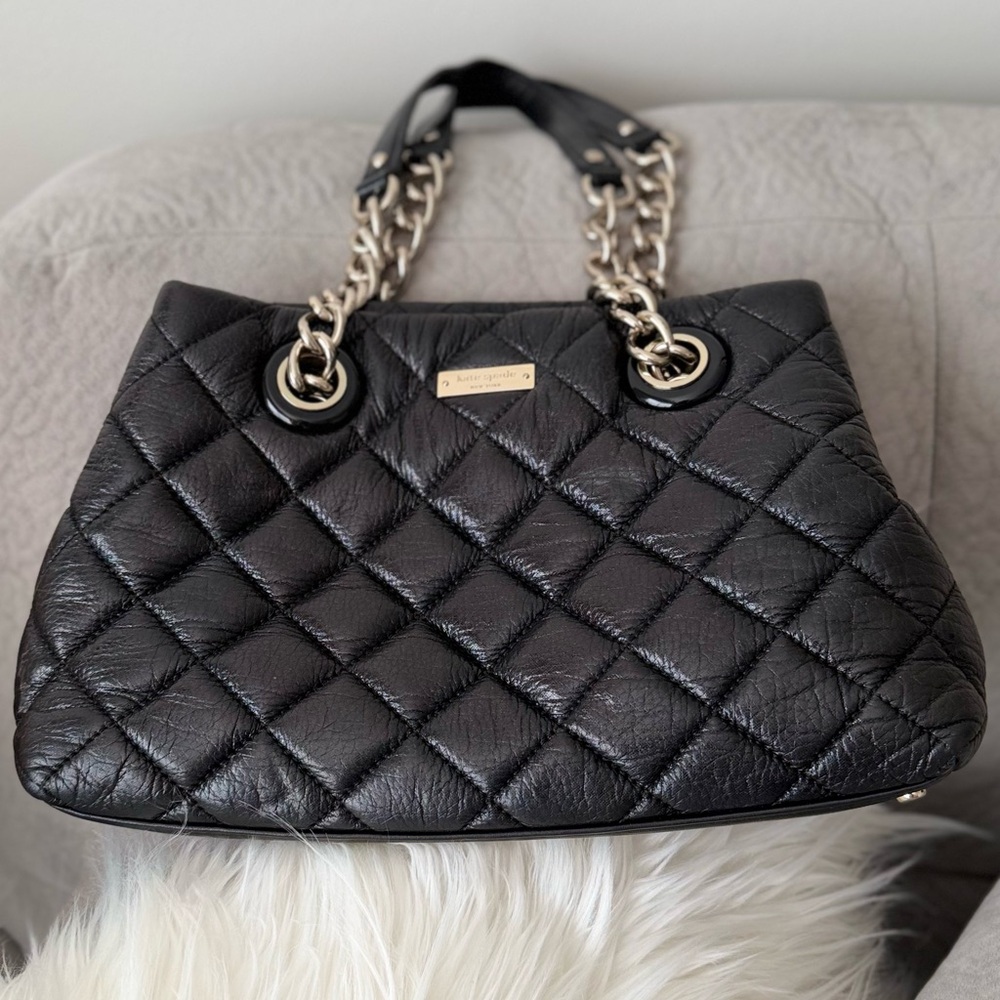 kate spade Black Quilted Leather Shoulder Bag with Gold Chain Handles
